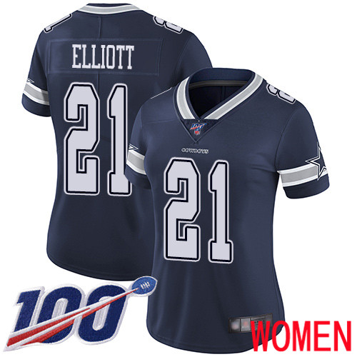 Women Dallas Cowboys Limited Navy Blue Ezekiel Elliott Home #21 100th Season Vapor Untouchable NFL Jersey->dallas cowboys->NFL Jersey
